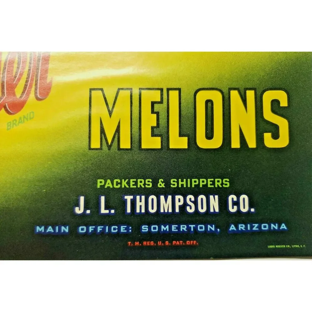 Vintage Humdinger Brand Melons Crate Label J.L. Thompson, Somerton Arizona (B-2)